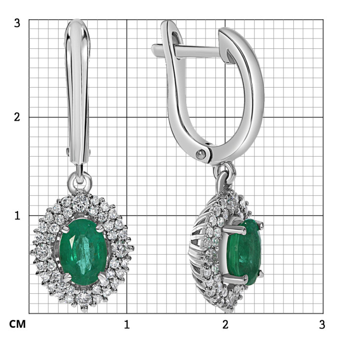 Серьги из белого золота с бриллиантами и изумрудами (062546)