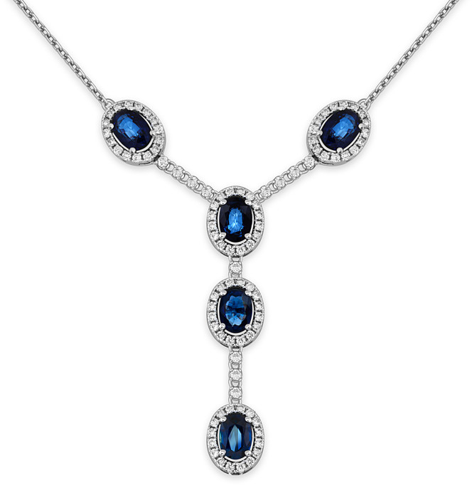 Колье из белого золота с бриллиантами и сапфирами (050779)