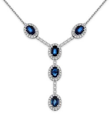 Колье из белого золота с бриллиантами и сапфирами (050779)