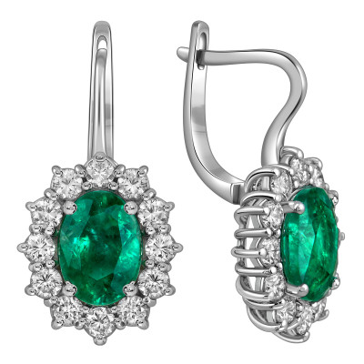 Серьги из белого золота с бриллиантами и изумрудами (025187)