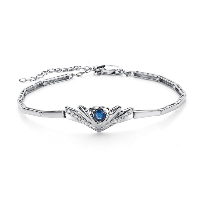 Браслет из белого золота с бриллиантами и сапфиром (055177)