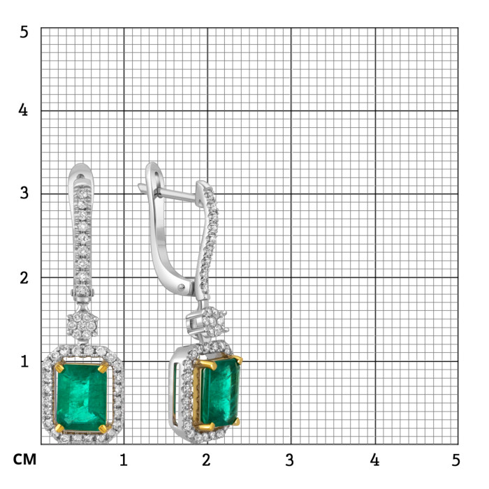 Серьги из белого золота с бриллиантами и изумрудами (051214)