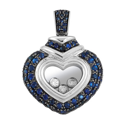 Кулон из белого золота с бриллиантами и сапфирами &quot;Сердце&quot; (045997)