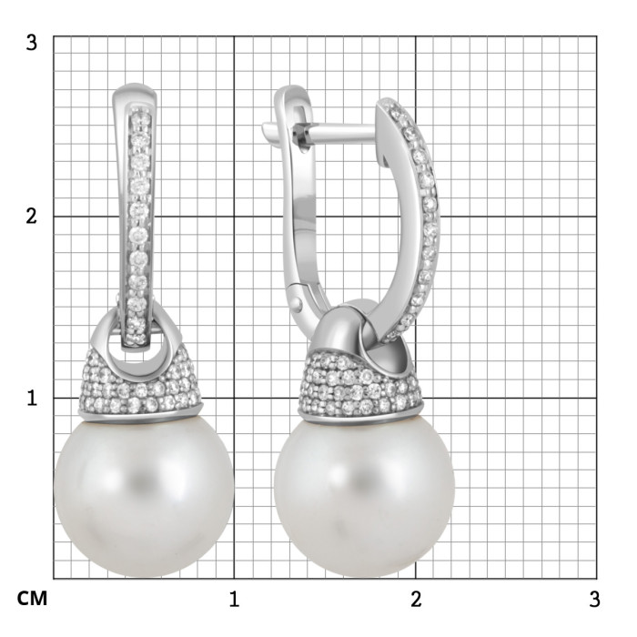 Серьги из белого золота с бриллиантами и белым жемчугом (047204)