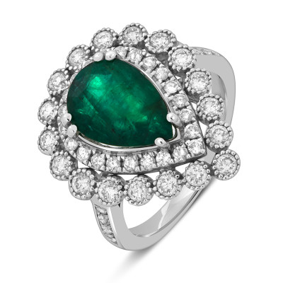 Кольцо из белого золота с бриллиантами и изумрудом (047591)