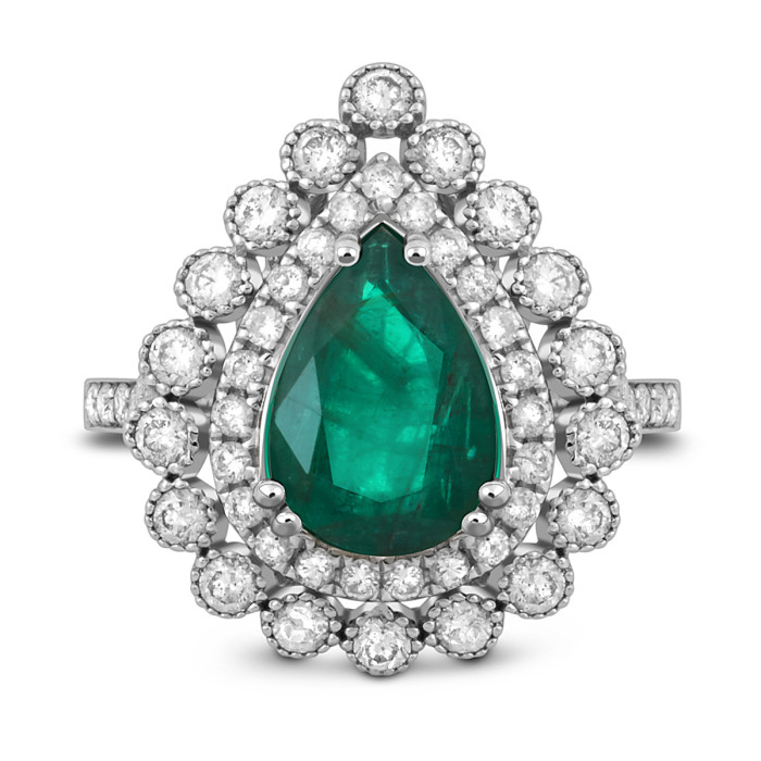 Кольцо из белого золота с бриллиантами и изумрудом (047591)