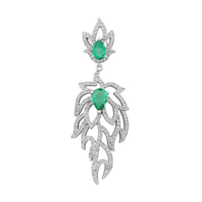 Кулон из белого золота с бриллиантами и изумрудами (025258)