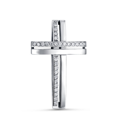 Кулон крест из белого золота с бриллиантами (060456)