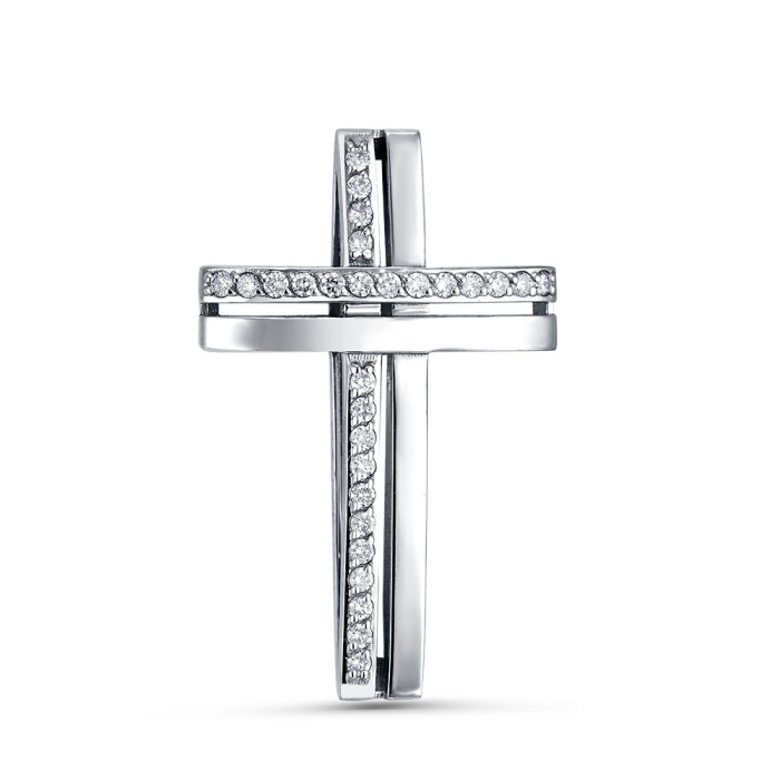 Кулон крест из белого золота с бриллиантами (060456)