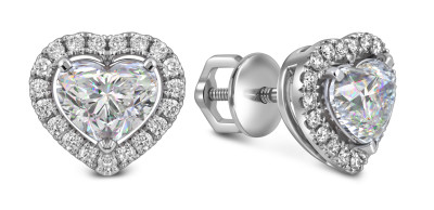 Серьги пусеты из белого золота с бриллиантами "Сердце" (062990)