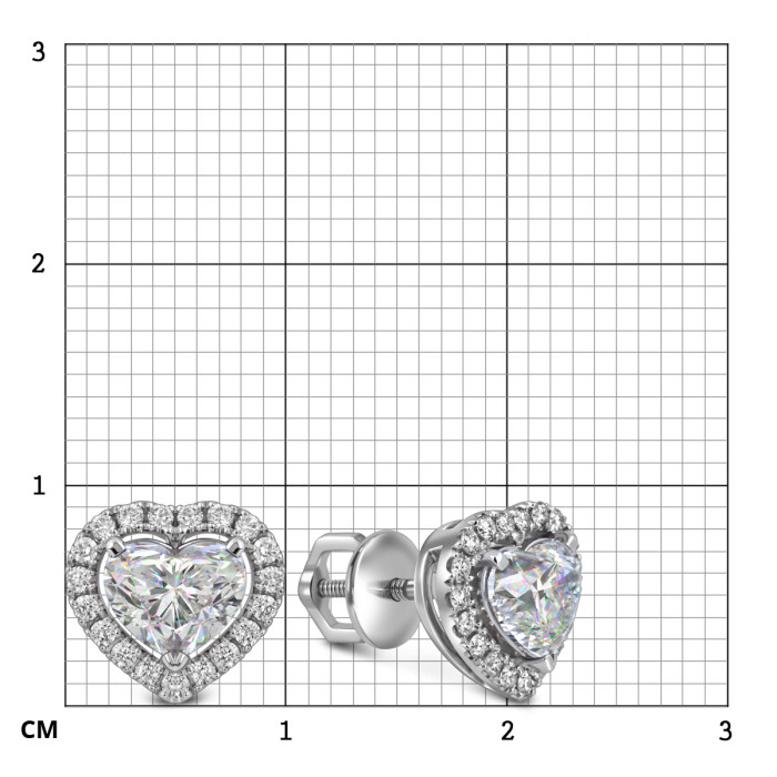 Серьги пусеты из белого золота с бриллиантами "Сердце" (062990)