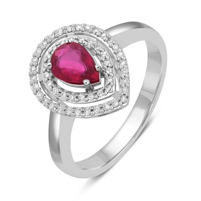 Кольцо из белого золота с бриллиантами и рубином (046090)