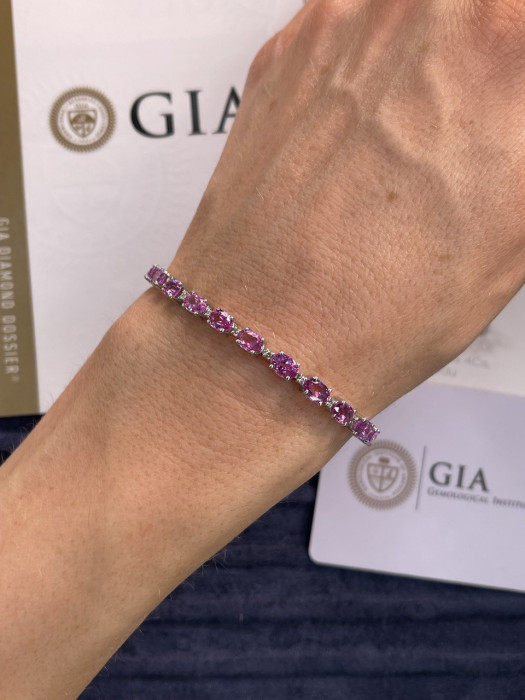 Браслет из белого золота с бриллиантами и розовыми сапфирами (054903)