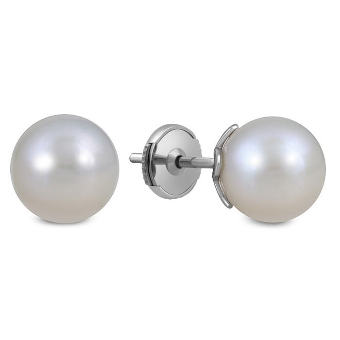 Серьги пусеты из белого золота с жемчугом (053463)