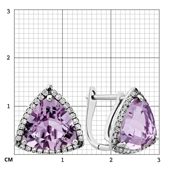Серьги из белого золота с бриллиантами  и аметистом (021966)