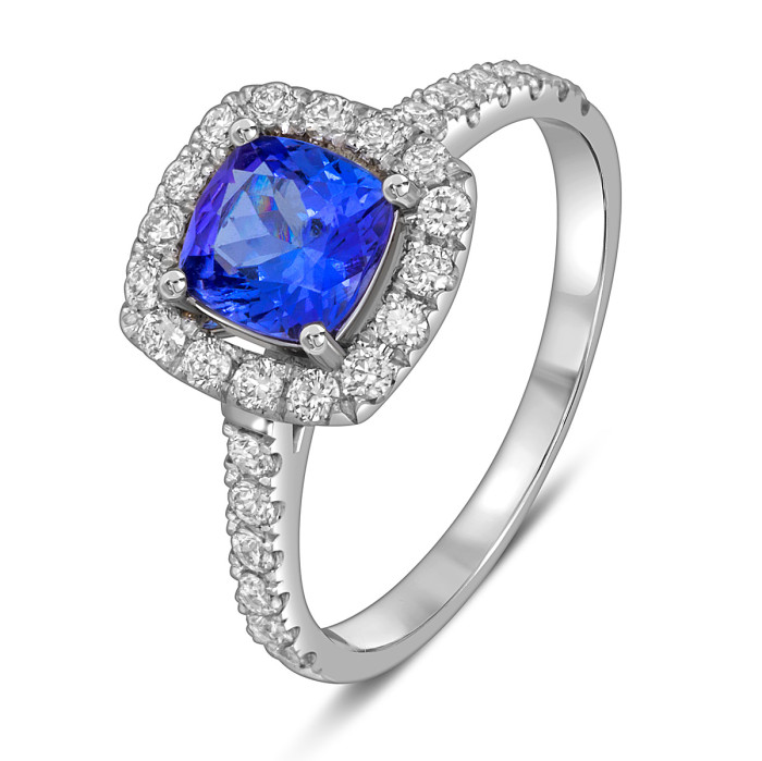Кольцо из белого золота с бриллиантами и танзанитом (062664)