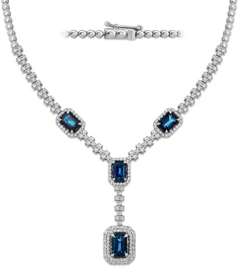 Колье из белого золота с бриллиантами и сапфирами (049341)