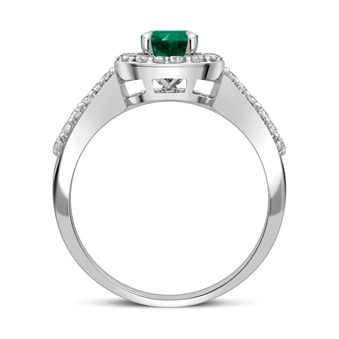 Помолвочное кольцо из белого золота с бриллиантами и изумрудом (049434)