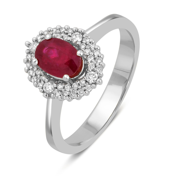 Кольцо из белого золота с бриллиантами и рубином (046437)