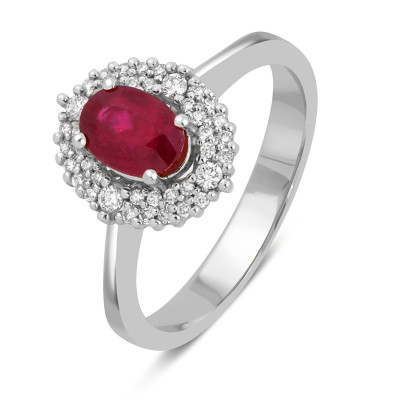 Кольцо из белого золота с бриллиантами и рубином (046437)