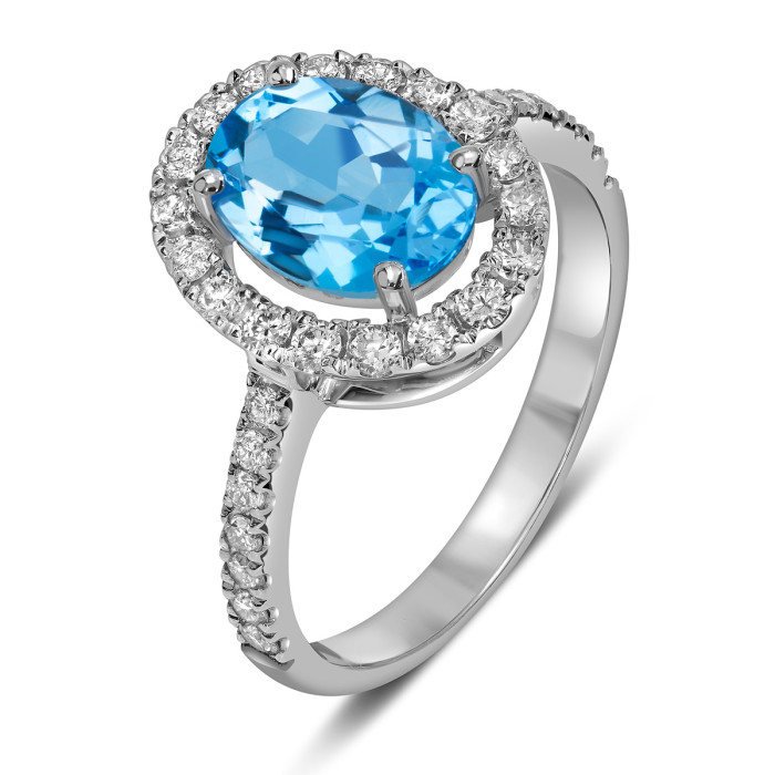 Кольцо из белого золота с бриллиантами и топазом (060383)