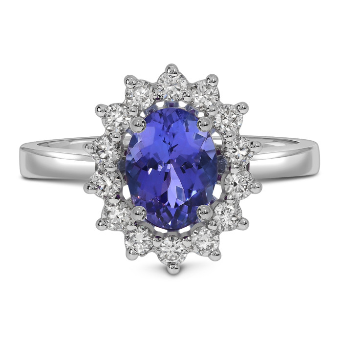 Кольцо из белого золота с бриллиантами и танзанитом (061602)