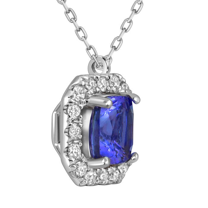 Колье из белого золота с бриллиантами и танзанитом (062784)