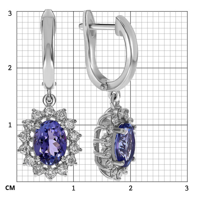 Серьги из белого золота с бриллиантами и танзанитами (061639)