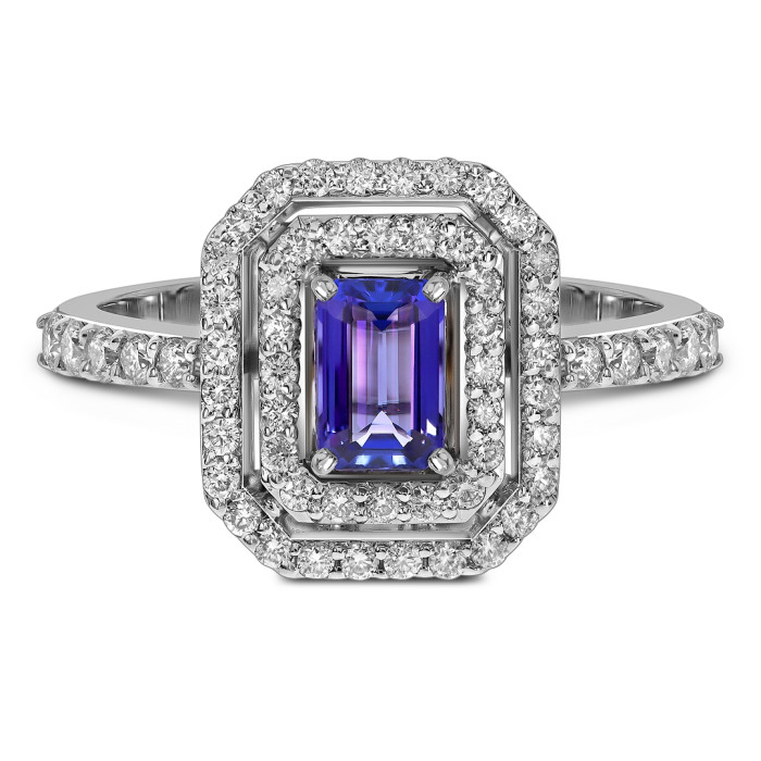 Кольцо из белого золота с бриллиантами и танзанитом (061562)